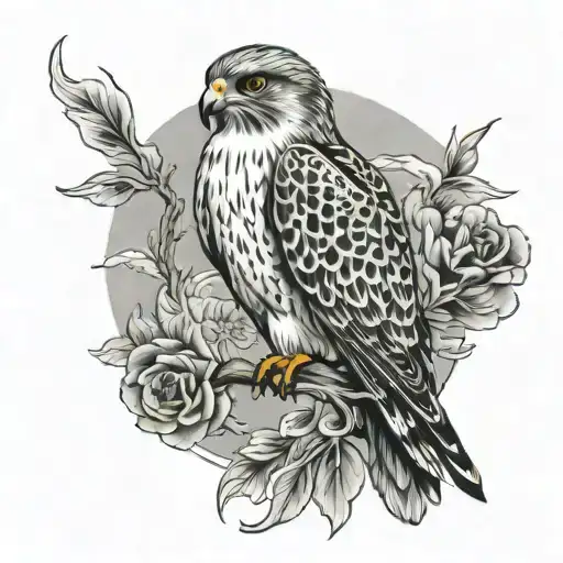 create a tattoo of a Gyr Falcon in the traditional American tattoo style with a view from the side, diving tattoo design idea