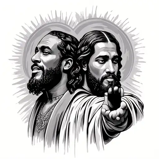 Jesus Christ and Sean Diddy Combs high fiving tattoo design idea