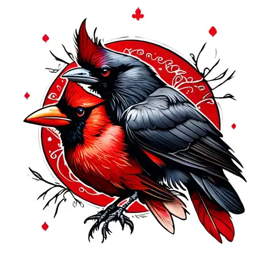 raven and cardinal feathers  tattoo design idea