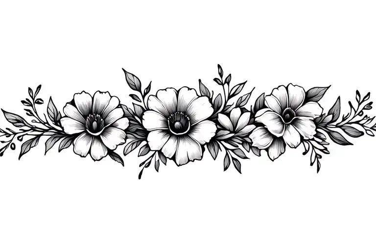very narrow band of flowers intertwined tattoo design idea