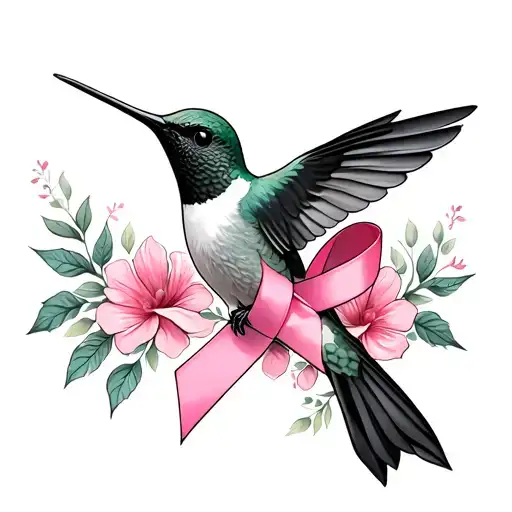 hummingbird & breast cancer ribbon tattoo design idea