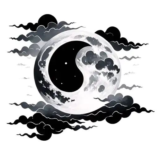 Basis: Abstract landscape with the moon and clouds. Elements: the moon in the center or on the side. tattoo design idea