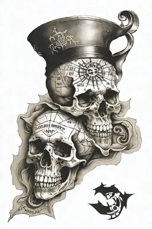 ole treasure map with skull   tattoo design idea