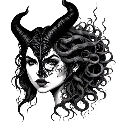 Medusa and maleficent tattoo design idea