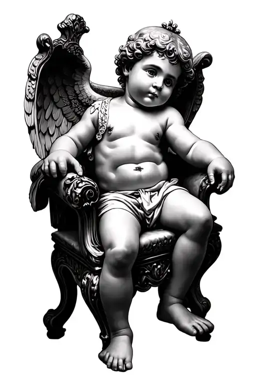 a cherub sitting on a throne chicano style tattoo design idea