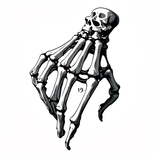 right hand skeleton hand with 19 written in dorsum tattoo design idea