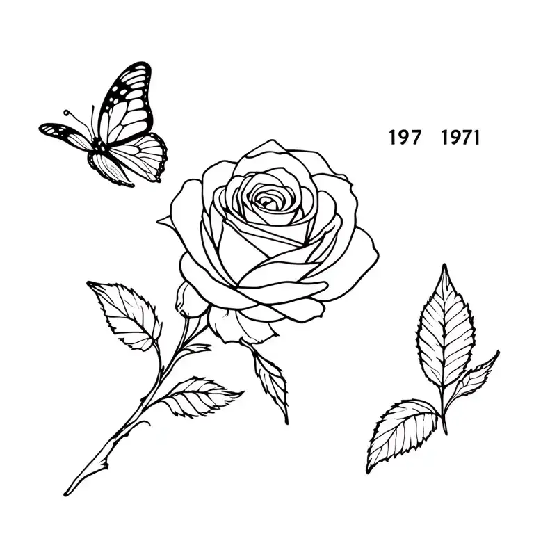 rose with butterfly, birth years 1977 and 1971 tattoo design idea