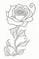 rose with swirly stem and heart at the end tattoo design idea