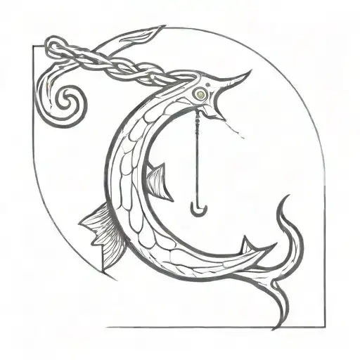 fish hook hanging tattoo design idea
