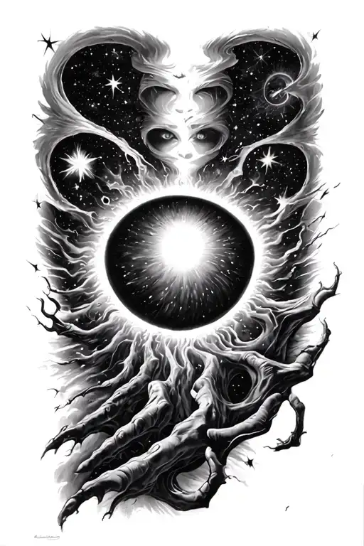 black hole event horizon pulling in stars tattoo design idea
