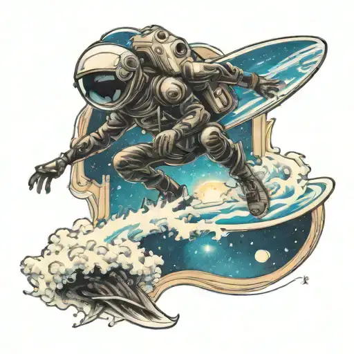 stickman surfing the Milky Way galaxy tattoo design idea