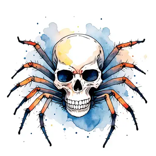 skull a spider crawling tattoo design idea