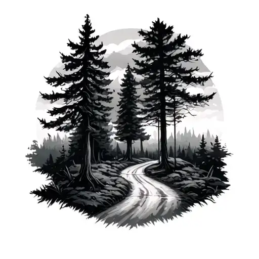 forest with narrow road tattoo design idea