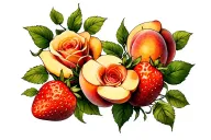 peaches, roses and strawberries tattoo design idea