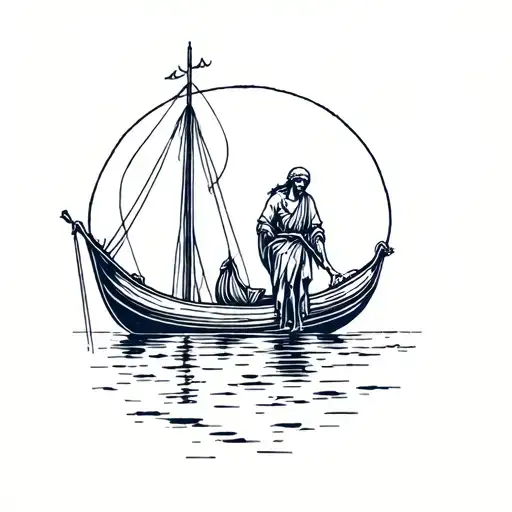 small charon the ferryman over river styx tattoo design idea