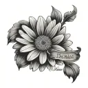 Gerbera daisy with clock with name tattoo design idea