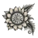 Gerbera daisy with clock with name tattoo design idea