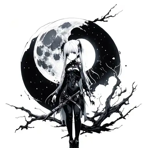 Nier Automata 2B with moon tattoo design idea