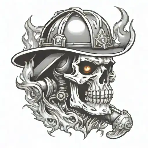 skull firefighter with flames  tattoo design idea