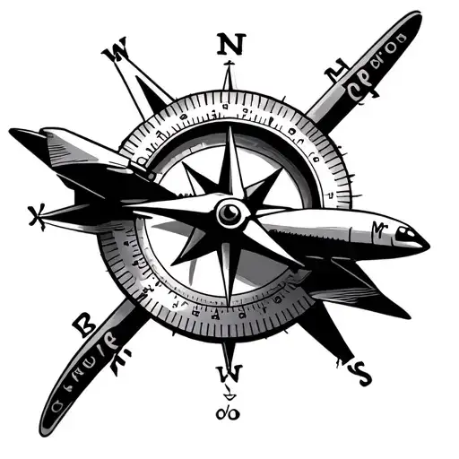 airplane and traveller compass tattoo design idea