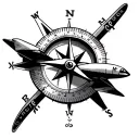 airplane and traveller compass tattoo design idea