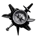airplane and traveller compass tattoo design idea