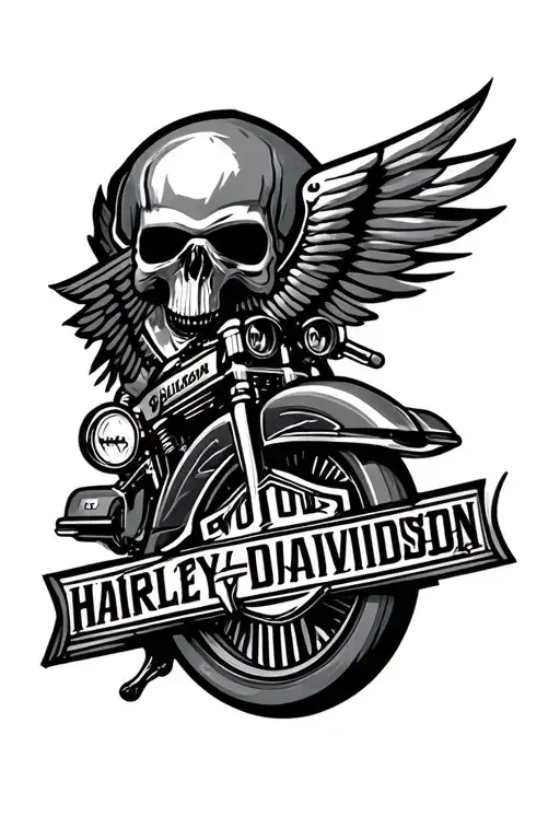 combine travel and harley davidson bar and shield tattoo design idea