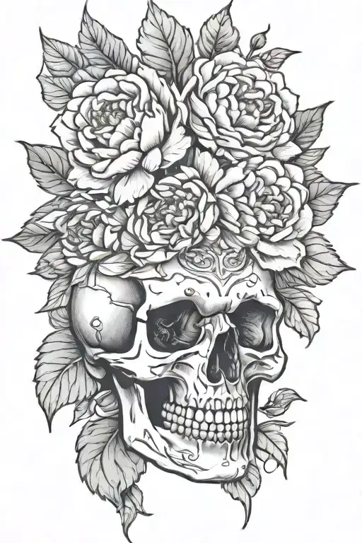 skull mandala peony tattoo design idea