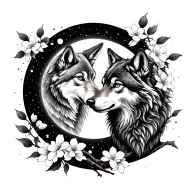 moon, wolf, and cherry blossom  tattoo design idea