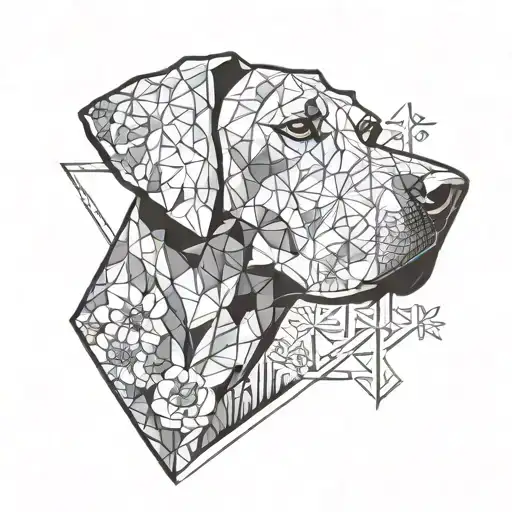 geometric weimaraner dog in nature tattoo design idea