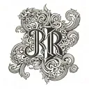 neo traditional old English font letters R and R vertical positioning  tattoo design idea