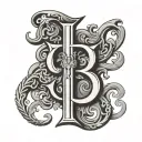 neo traditional old English font letters R and R vertical positioning  tattoo design idea