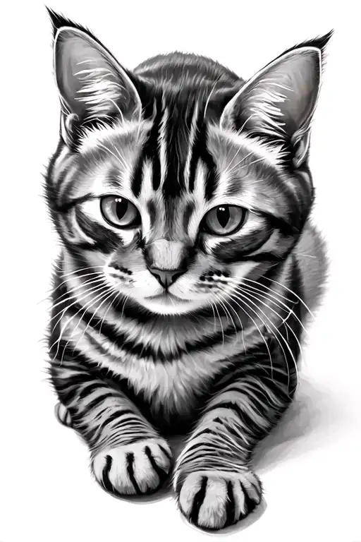 playful realism tabby cat lounging tattoo design idea