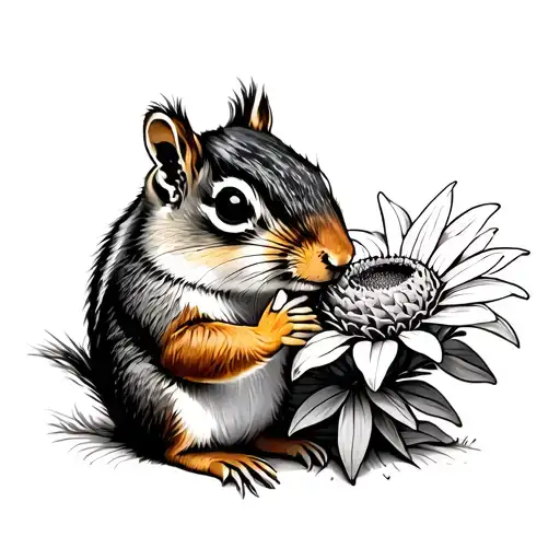 Chipmunk smelling a cone flower tattoo design idea