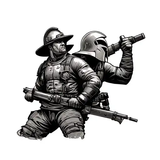 firefighter and spartan warrior tattoo design idea