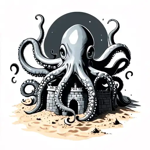Sand Castle with octopus tentacles tattoo design idea