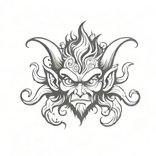 a crazy imp with curly long hair tattoo design idea