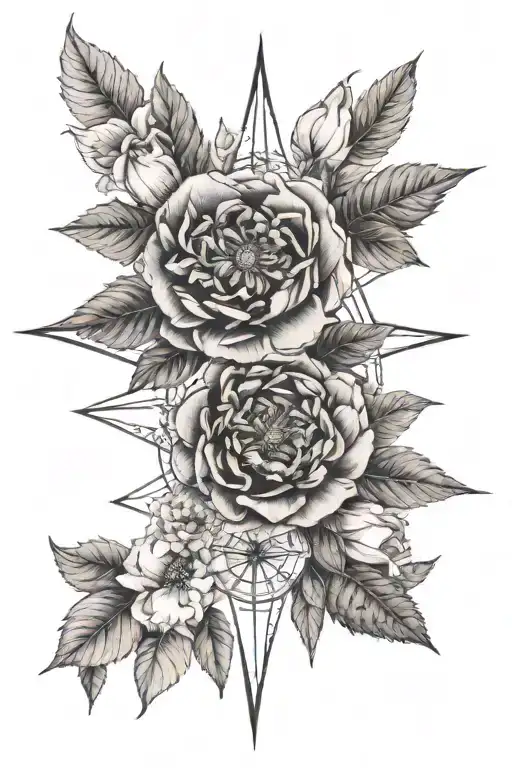 nautical compass rose fine line tattoo with roses and/or peonies and potentially something that represents canada and uk tattoo design idea