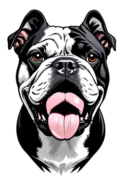 Black and white bulldog head that pulls the tongue tattoo design idea