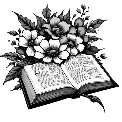 book surrounded by bold floral masculine tattoo design idea