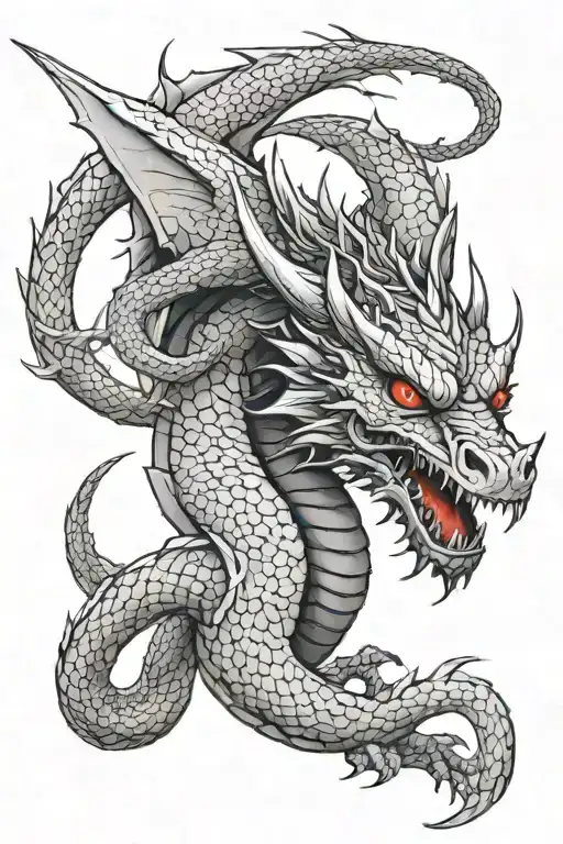 black dragon with red eyes that seems to evolve tattoo design idea