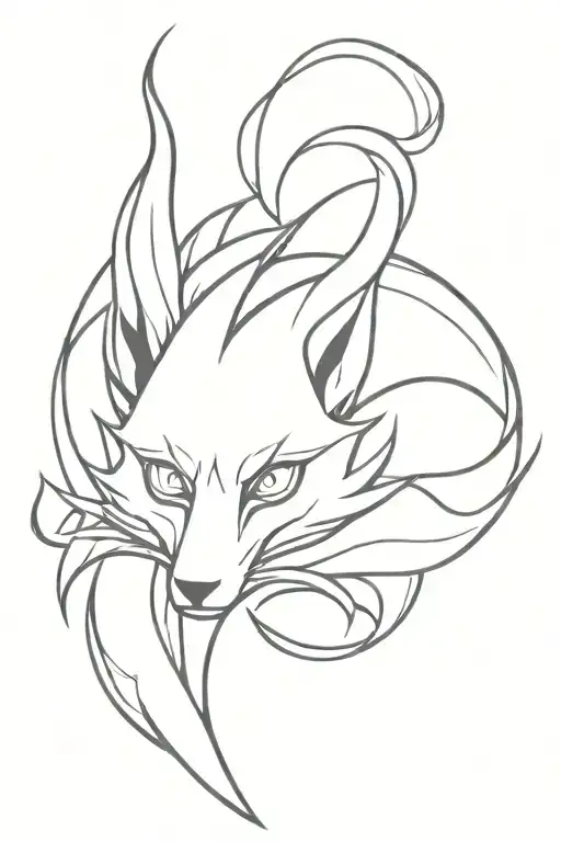 nine tails fox, cyber sigilism tattoo design idea