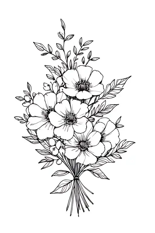birth flower bouquet February March August November December tattoo design idea