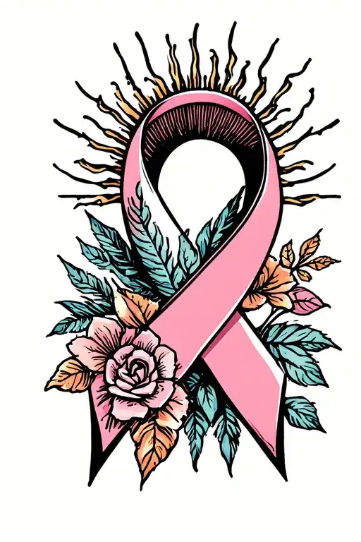 sunrise and breast cancer ribbon symbolizing transformation tattoo design idea