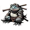 toad samurai sitting tattoo design idea