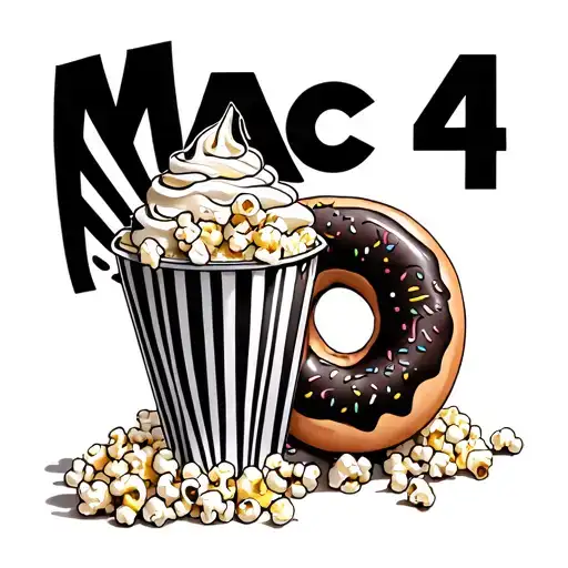 "MAC 4" milkshake, donut with popcorn bucket overflowing tattoo design idea
