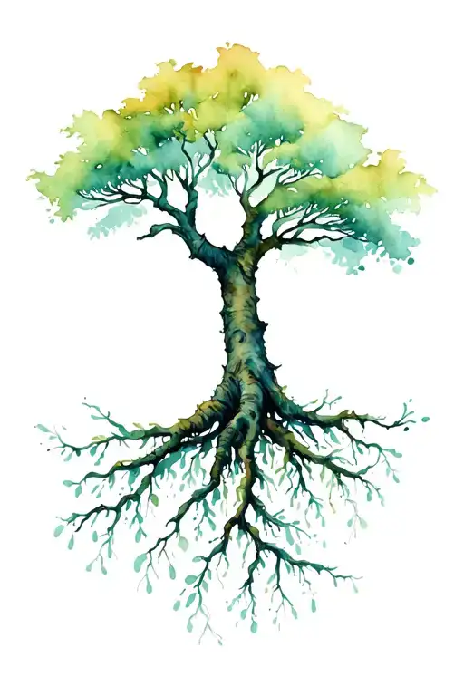 Willow tree with roots tattoo design idea