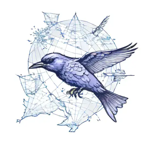 purple Martin flying over a map tattoo design idea
