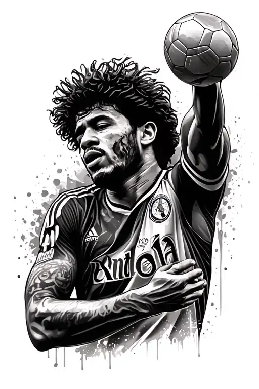 picture of messy kissing the worldcup and beneath maradona with his arms up tattoo design idea