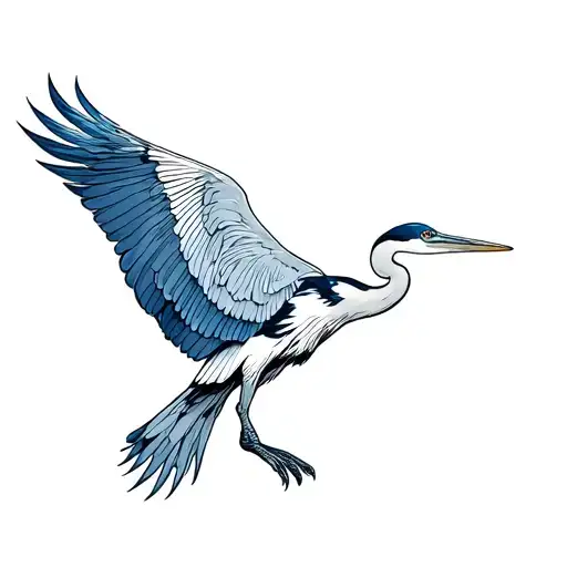 flying blue heron tattoo design idea